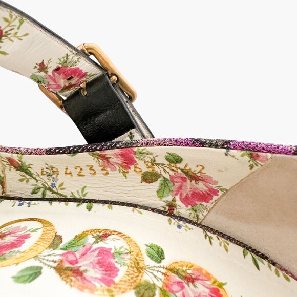Gucci Sylvie Crystal Mary Jane Pump EU 36.5 US 6.5 Purple Floral High Heel - Picture 12 of 14